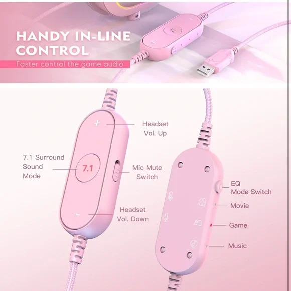 NWT Ampligame Fifine H6 Pink Wired PC Gaming Headset, Microphone Headphones - Picture 7 of 16